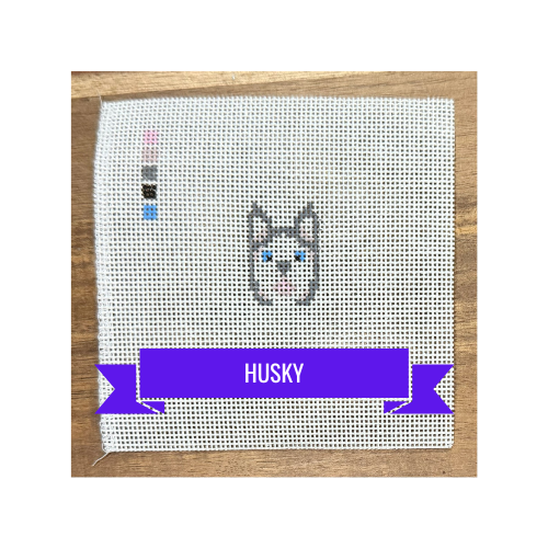 Husky Dog | Hand-Painted Needlepoint Canvas | Ready to Stitch Kit