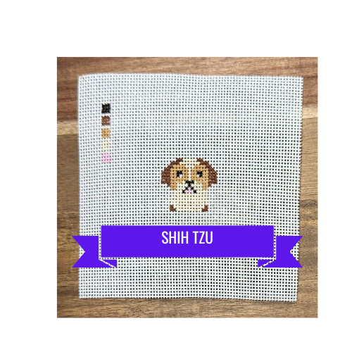 Shih Tzu Dog | Hand-Painted Needlepoint Canvas | Lime Green Background