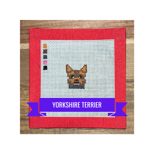 Yorkshire Terrier Dog | Hand-Painted Needlepoint Canvas | Yellow Background