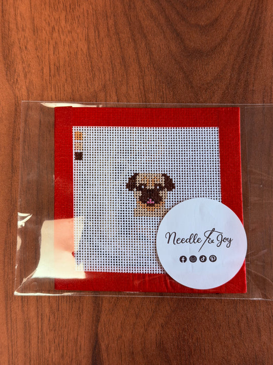 Pug | Hand-Painted Needlepoint Canvas | Ready to Stitch Kit