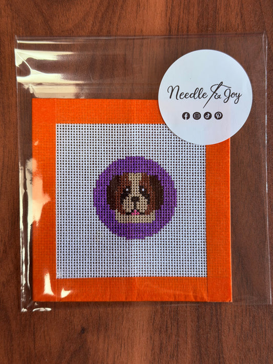 St Bernard Dog | Hand-Painted Needlepoint Canvas | Purple Background