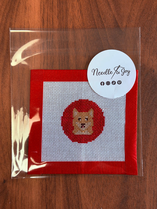 Shiba Inu Dog | Hand-Painted Needlepoint Canvas | Red Background