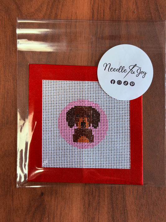 Dachshund Dog | Hand-Painted Needlepoint Canvas | Pink Background