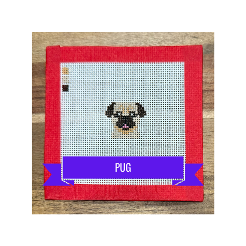 Pug | Hand-Painted Needlepoint Canvas | Ready to Stitch Kit
