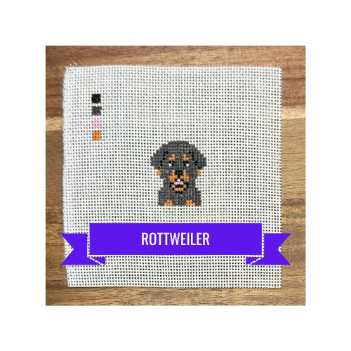 Rottweiler Dog | Hand-Painted Needlepoint Canvas | Blue Background